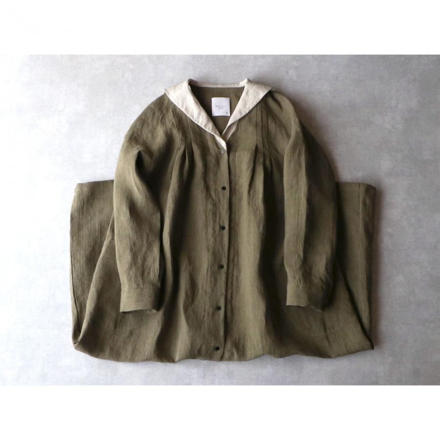 正規販売代理店 Magali オーバーダイリネン セーラー襟ワンピース Khaki Stripe ワンピース マガリ 送料無料 シンプル おしゃれ 売れ筋 Clinicagastroservice Com Br