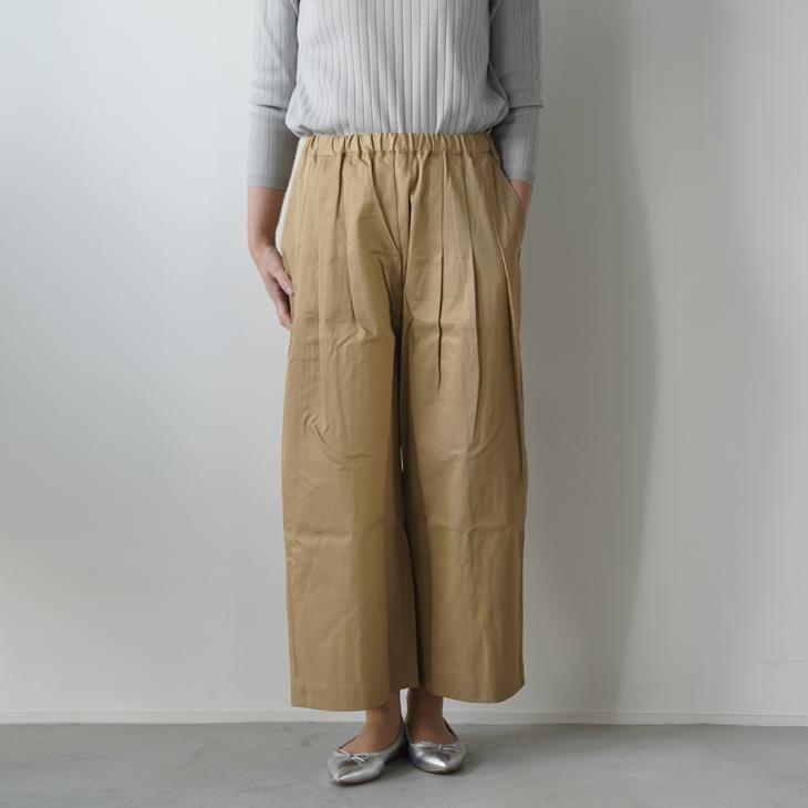 STAMP AND DIARY | ウエストタックワイドパンツ 94cm丈 (ivory / beige