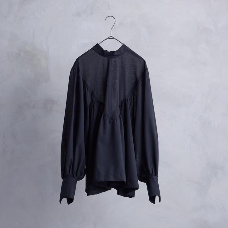the last flower of the afternoon | 輝かしい影 Stand collar blouse (black) | ザラストフラワーオブジアフターヌーン