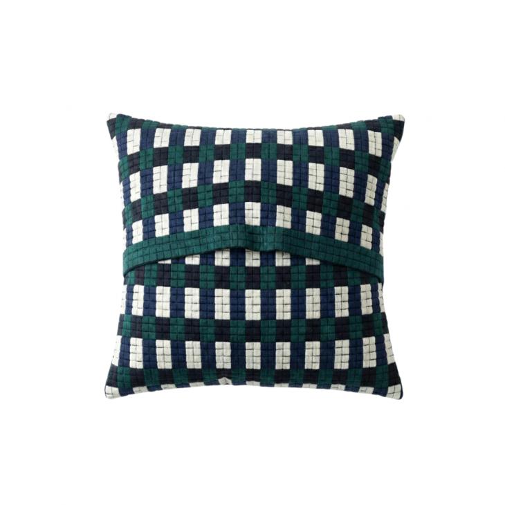 TRICOTE (トリコテ) | CHECKED PIXEL KNIT CUSHION COVER (green) | クッションカバー リビング シンプル トリコテの画像