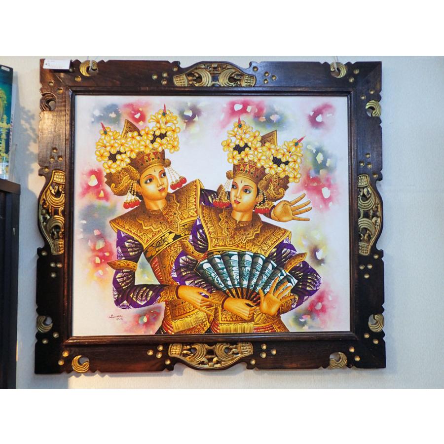 インドネシアの踊り子＿バリアート(絵画、額縁付)【アジアン雑貨】 インドネシアの踊り子＿バリアート(絵画、額縁付)【アジアン雑貨】