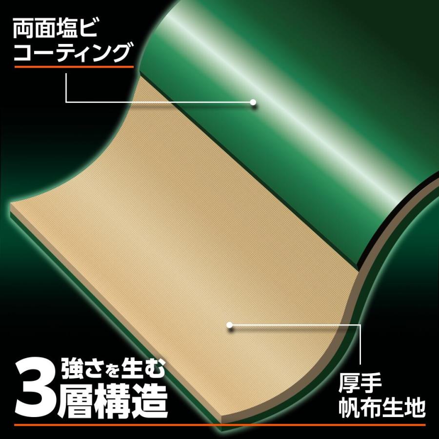 軽トラック 荷台シート エステル帆布 トラックシート グリーン 1号 1.9m×2.1m | 荷台カバー ゴムバンド 10本入 防水 耐候性 緑 トラック用｜hagihara-e｜06