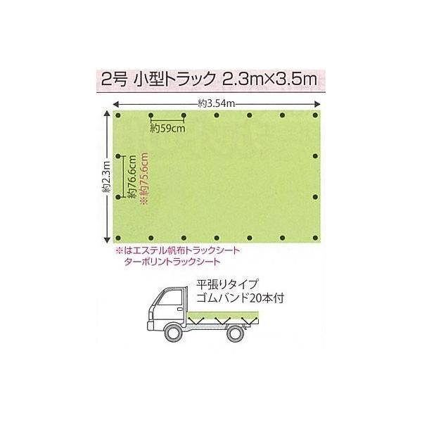 PPソフト トラックシート グリーン 2号 2.3m×3.5m | 小型 トラック 荷台シート 荷台カバー ゴムバンド 20本入 防水 日本製 国産 緑 トラック用 |  | 02
