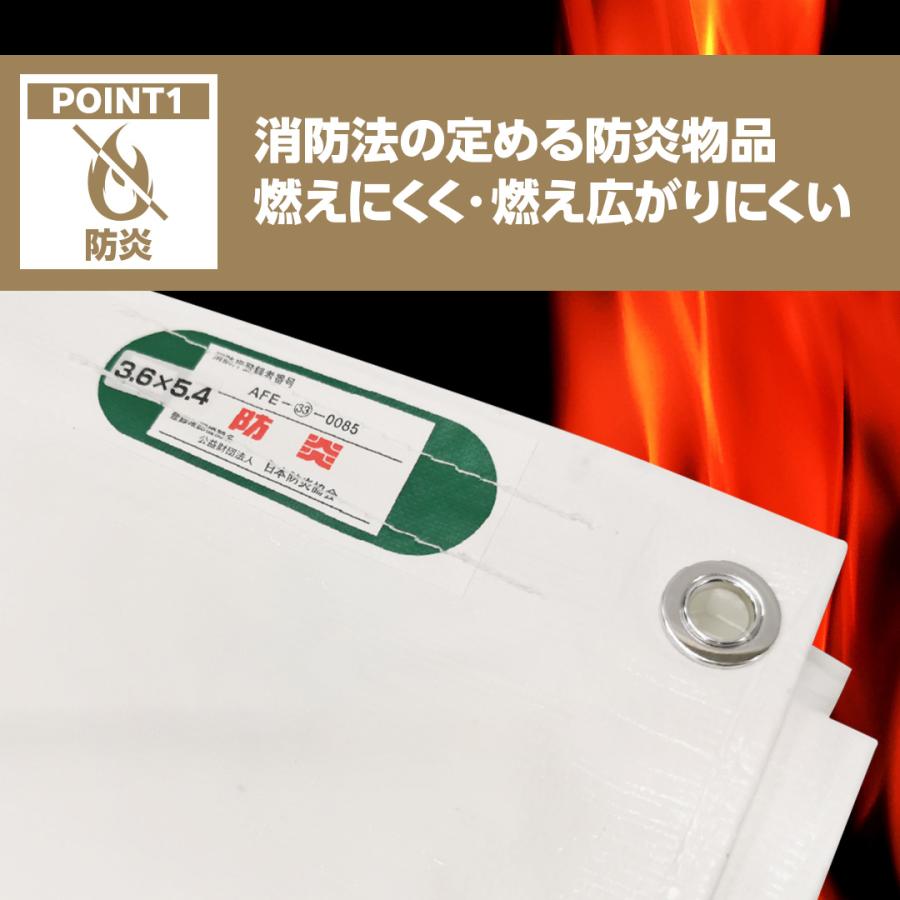 PE防炎シート 1.8m×5.1m ホワイト | 日本製 白 防炎 防炎ラベル 軽量 国産 建築 建設 足場 養生 工事現場 塗装工事 橋梁工事 防水 野積み |  | 03