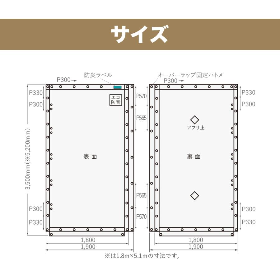 防音シート ターピーエコ防音 1.8m×5.1m | ECOBOUON1851 グレー 軽量 軽い 厚さ0.46mm | 防音 防炎 国産 日本製 足場用資材 建設資材 解体 壁 | Tarpee | 08