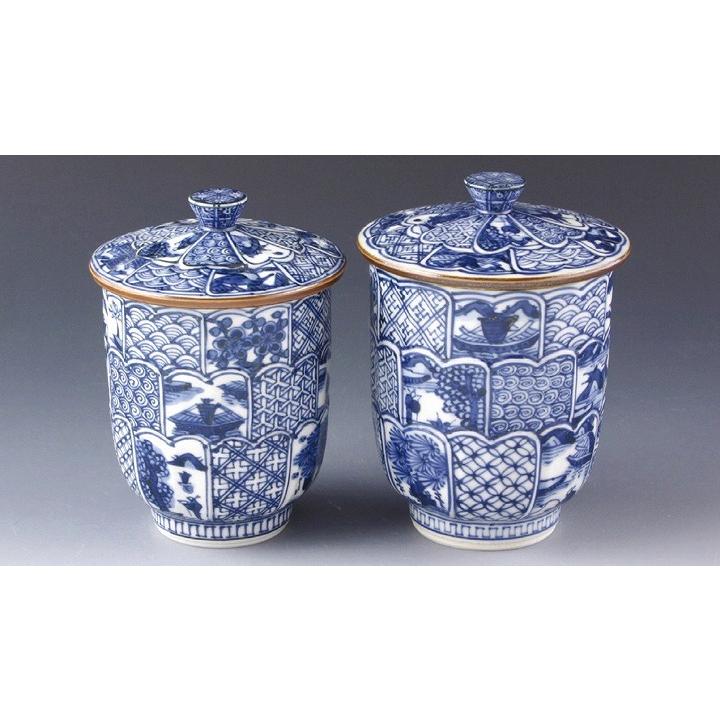 オンラインショップ】京焼 清水焼 磁器 木箱入 菊彫祥瑞 蓋付夫婦組