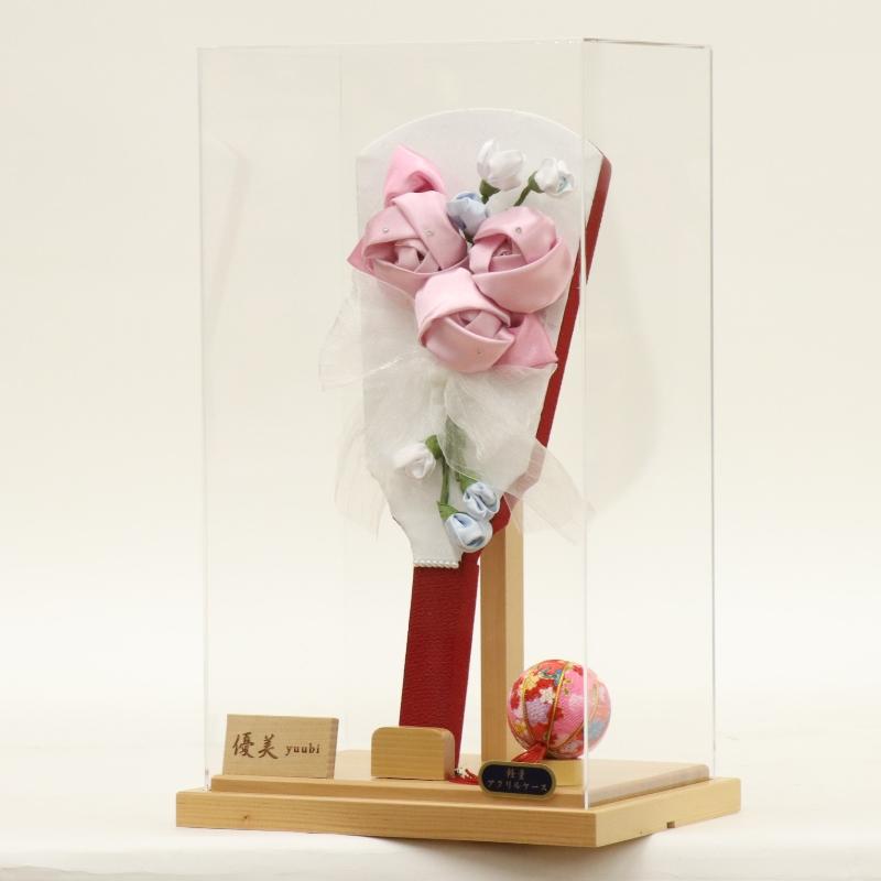 羽子板 ケース飾り つむぎ 10号 高さ38.5cm つまみ細工 アクリル クリアケース 2025-ts011の画像