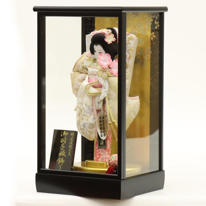 羽子板 ケース飾り あやね 8号 高さ39.5cm 本仕立て結び帯 和歌ケース 黒塗り 2025-ts014の画像