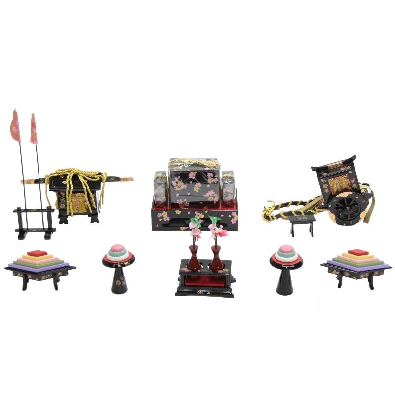 アウトレット品 雛人形道具類 雛道具 35号六点セット 親子重黒塗桜 21ya1255 sn66