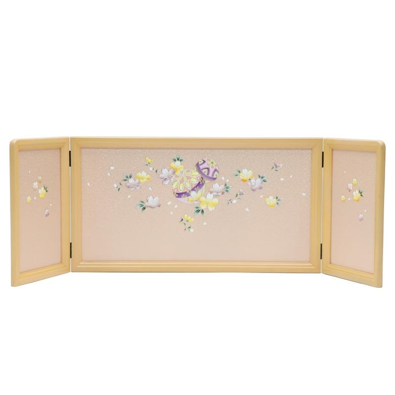 アウトレット品 雛人形三月屏風 屏風のみ 13号 金彩 マリに桜 ピンク 春日 藤色 三曲屏風 22a-ya-2211