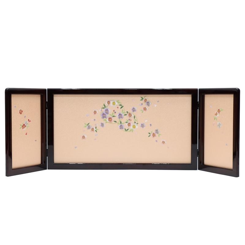 アウトレット品 雛人形三月屏風 屏風のみ 13号 刺繍花丸 倫光ピンク 舞桜 花梨塗 三曲屏風 22a-ya-2213