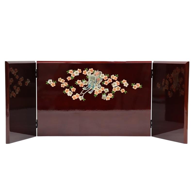 アウトレット品 雛人形三月屏風 屏風のみ 11号 御所車 螺鈿 ダークブラウン 三曲屏風 22a-ya-2246