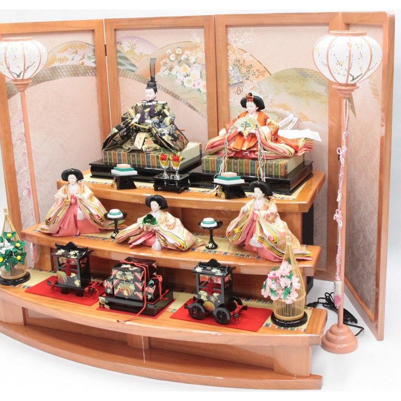 【新品同様 / 希少】 アウトレット品 雛人形五人三段飾り 五人飾りセット パールピンク 御幸セット 落とし屏風 22a-ya-2878 【UOI1813025300】(64000円)