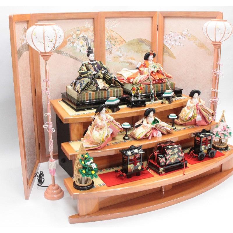 【新品同様 / 希少】 アウトレット品 雛人形五人三段飾り 五人飾りセット パールピンク 御幸セット 落とし屏風 22a-ya-2878 【UOI1813025300】(64000円)