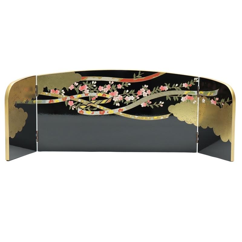 アウトレット品 雛人形 三月屏風 屏風のみ 8号 (黒)春風桜 三曲屏風 23a-ya-0025