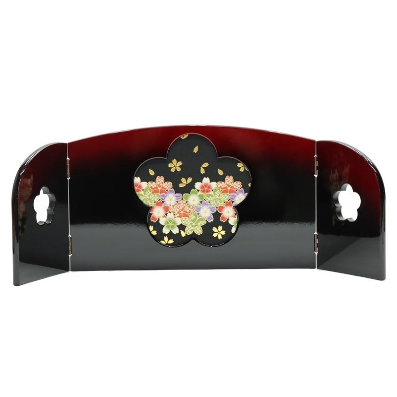 アウトレット品 雛人形 三月屏風 屏風のみ 8号 (黒)黒金襴桜変形 三曲屏風 23a-ya-0043