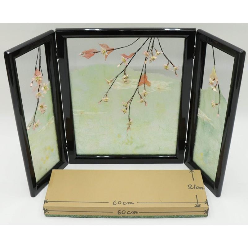 アウトレット品 屏風 屏風のみ 20号 三曲屏風 山に桜 UK-8200 黒塗 23a-ya-0399_2