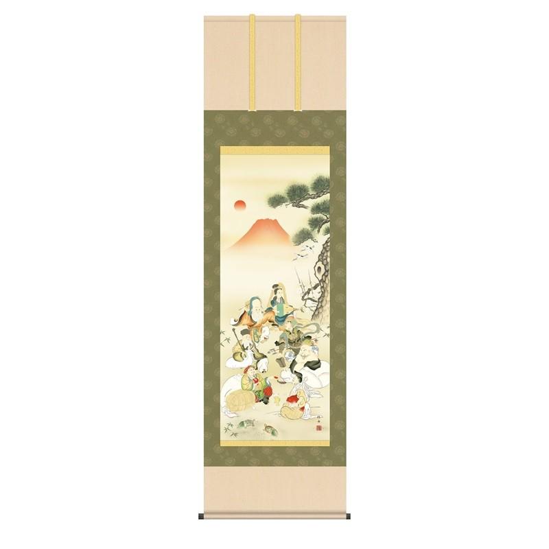 掛軸 開運画 開運七福神 七福神吉祥之図 尺三 江桂舟 [KZ2D5-090](代引っ張ること不可) 楽器、手芸、コレクション-美術、工芸品-掛け軸