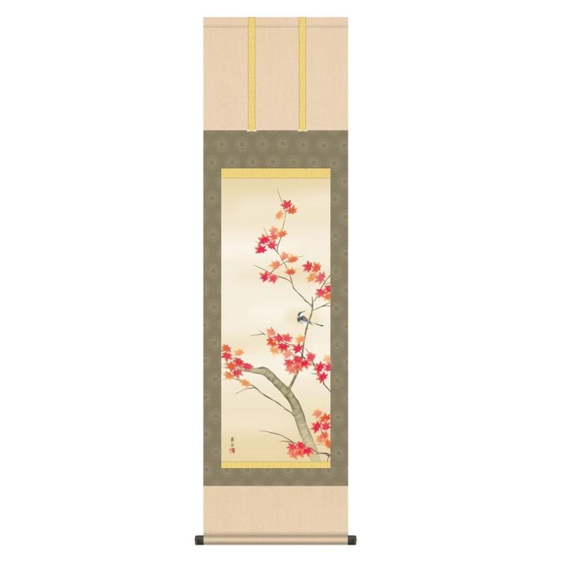 掛軸 日本画 花鳥画 高見蘭石 紅葉に小鳥 もみじにことり 尺三 KZ3MA4-147 (代引き不可)
