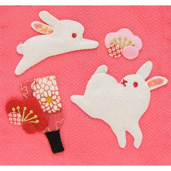 名前旗 押絵親子うさぎピンク生地 水色15糸刺繍文字 （特中） [sb-3-n1-mb]の画像