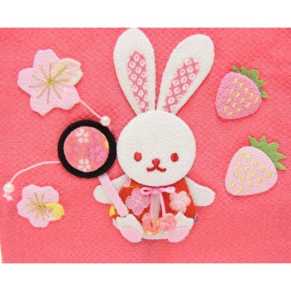 名前旗 押絵いちごうさぎ ピンク生地 金糸刺繍文字 （特中） [sb-3-n5-mg]の画像