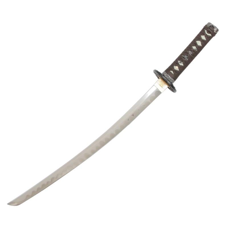 模造刀 石目シリーズ 茶石目 小刀 刃紋入り刀身 メッキ合金 neu074s 日本刀 美術刀剣 おもちゃ 通販 代引き不可_1