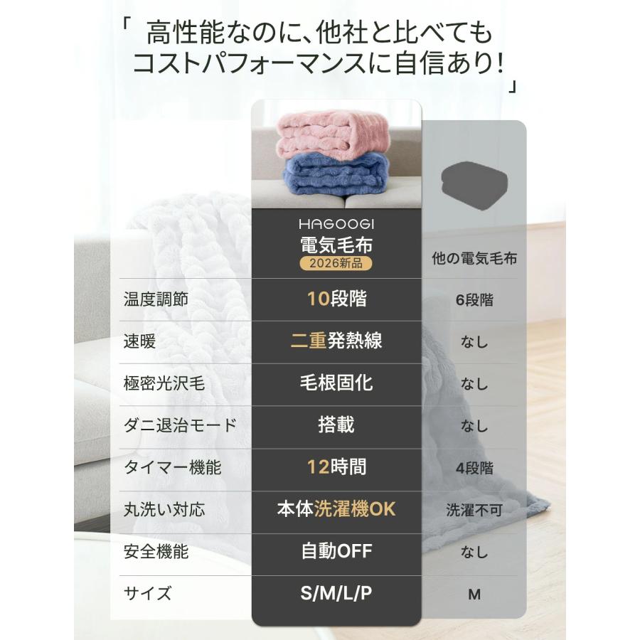 HAGOOGI 雑誌掲載 電気毛布 掛け敷き 190*130cm 大判 ふわとろ毛布