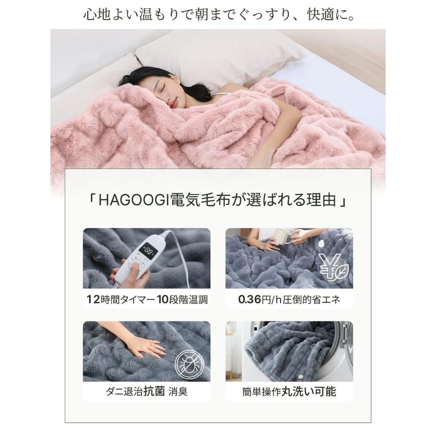 HAGOOGI 雑誌掲載 電気毛布 掛け敷き 190*130cm 大判 ふわとろ毛布