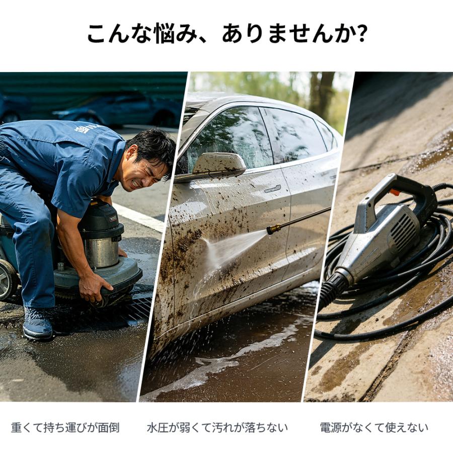 水圧洗浄　高圧洗浄機 コードレス 充電式  家庭用 洗車　車　初心者　玄関掃除 高圧洗浄機 コードレス 充電式 10000mAh 残量表示 6モード搭載 三段階
