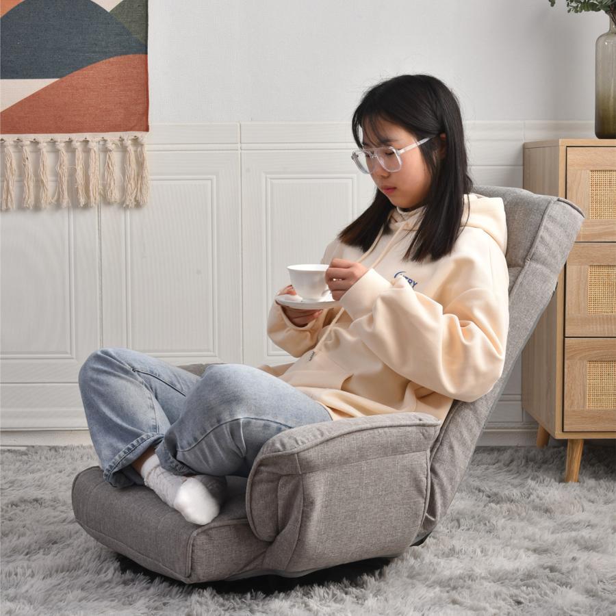 【新品】回転できるハイバックリクライニングチェア 折りたたみ 座椅子 回転式 折りたたみ 座イス 肘掛け付き 14段 リクライニング