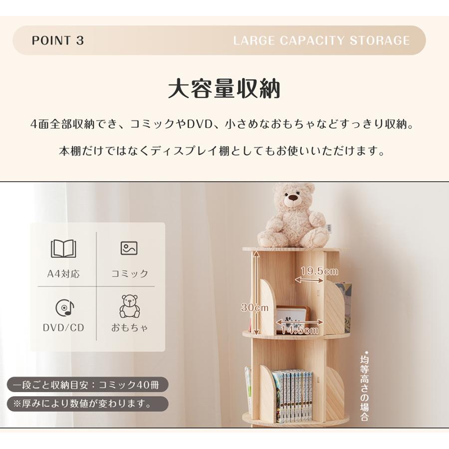 BTM 絵本棚 絵本ラック 本棚 回転 おもちゃ 収納 子供 木製 2/3/4/5段