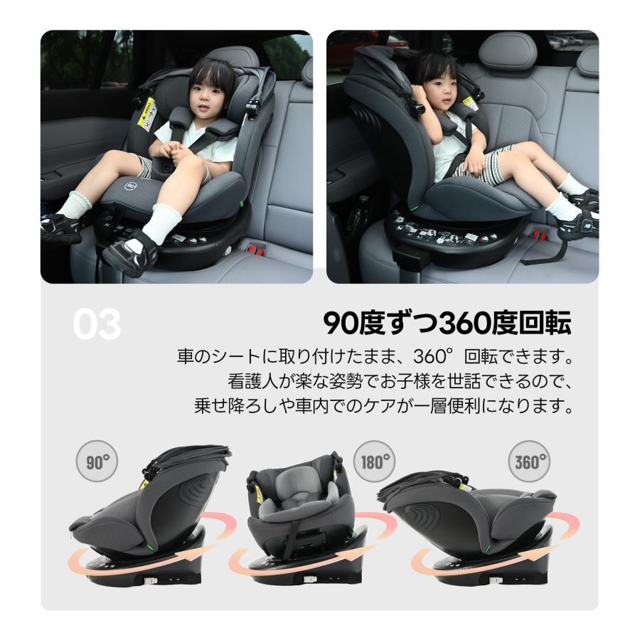 チャイルドシート 新安全基準 R129適合 360度回転式 ISOFIX 0歳〜12歳 