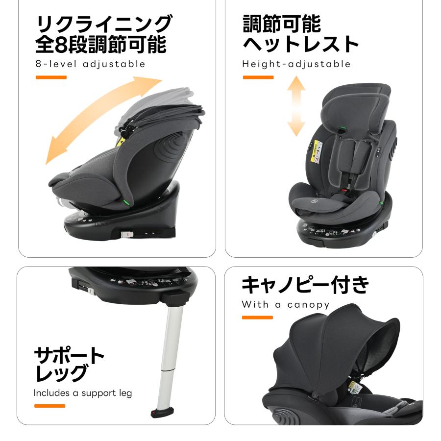チャイルドシート 新安全基準 R129適合 360度回転式 ISOFIX 0歳〜12歳