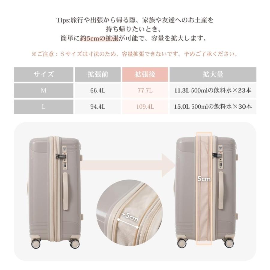 スーツケース 容量拡張付き 軽量 キャリーケース USBポート TSAロック