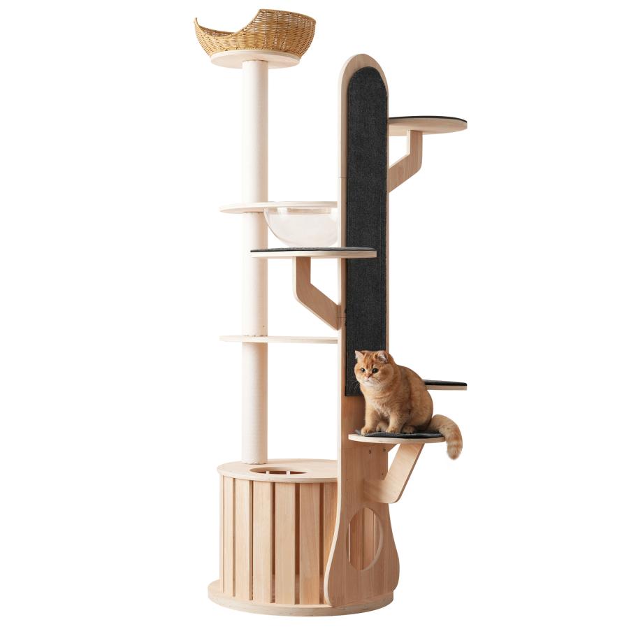 木製キャットタワー 高さ188.5cm 隠れ家付 キャットタワー 猫タワー 木製 高さ188.5cm 宇宙船ハウス 隠れ家