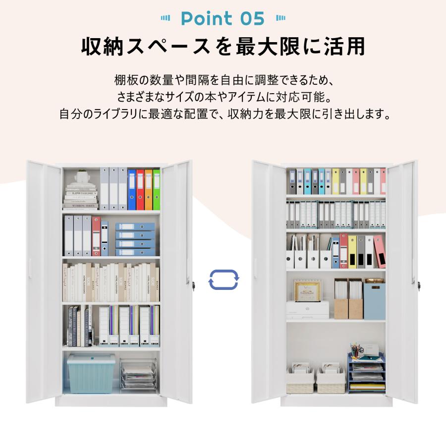 スチール書庫 両開き書庫 書類保管庫 高さ180cm 保管庫 収納 オフィス