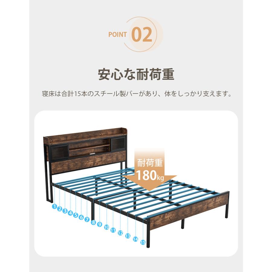 ベッドフレーム ダブル 収納 ローベッド パイプベッド すのこ 宮