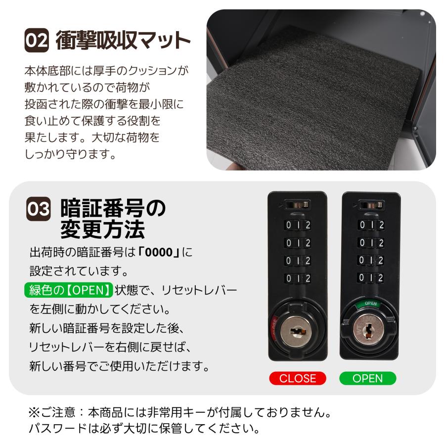 宅配ボックス 据置型 大容量 ポスト一体型 投函口3つ 複数投函 屋外