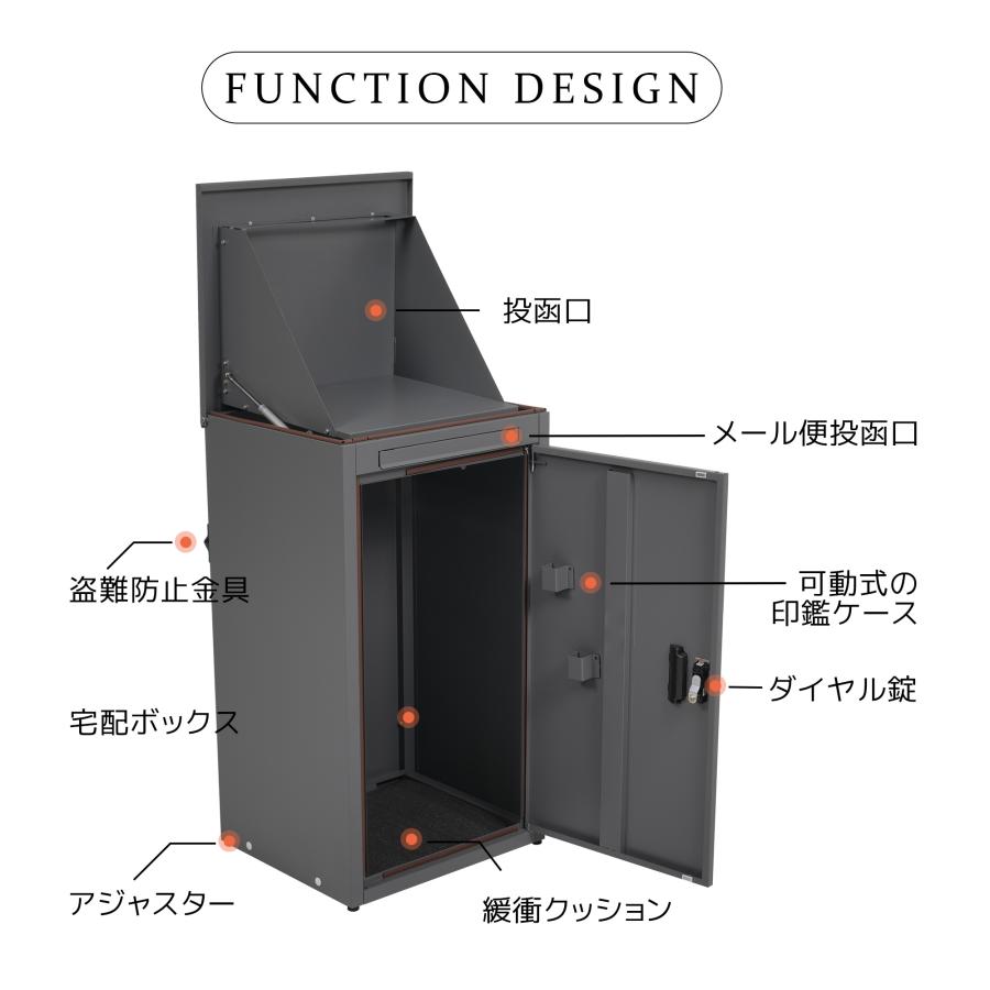 宅配ボックス 据置型 大容量 ポスト一体型 投函口3つ 複数投函 屋外