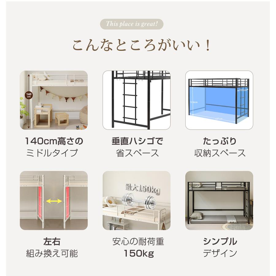 BTM ロフトベッド シングル ミドル 高さ140cm ロータイプ システム