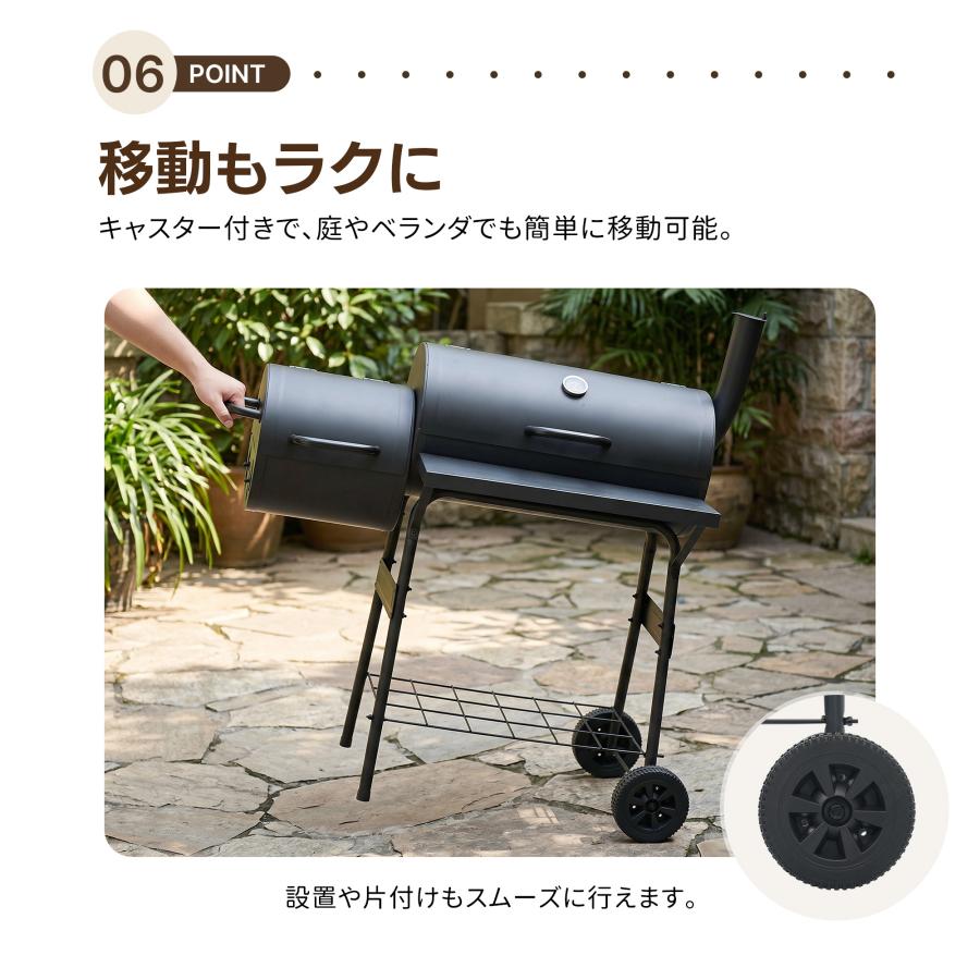 バーベキューコンロ BBQコンロ 焼き網 温度計 通気口 バレル蓋 サイド