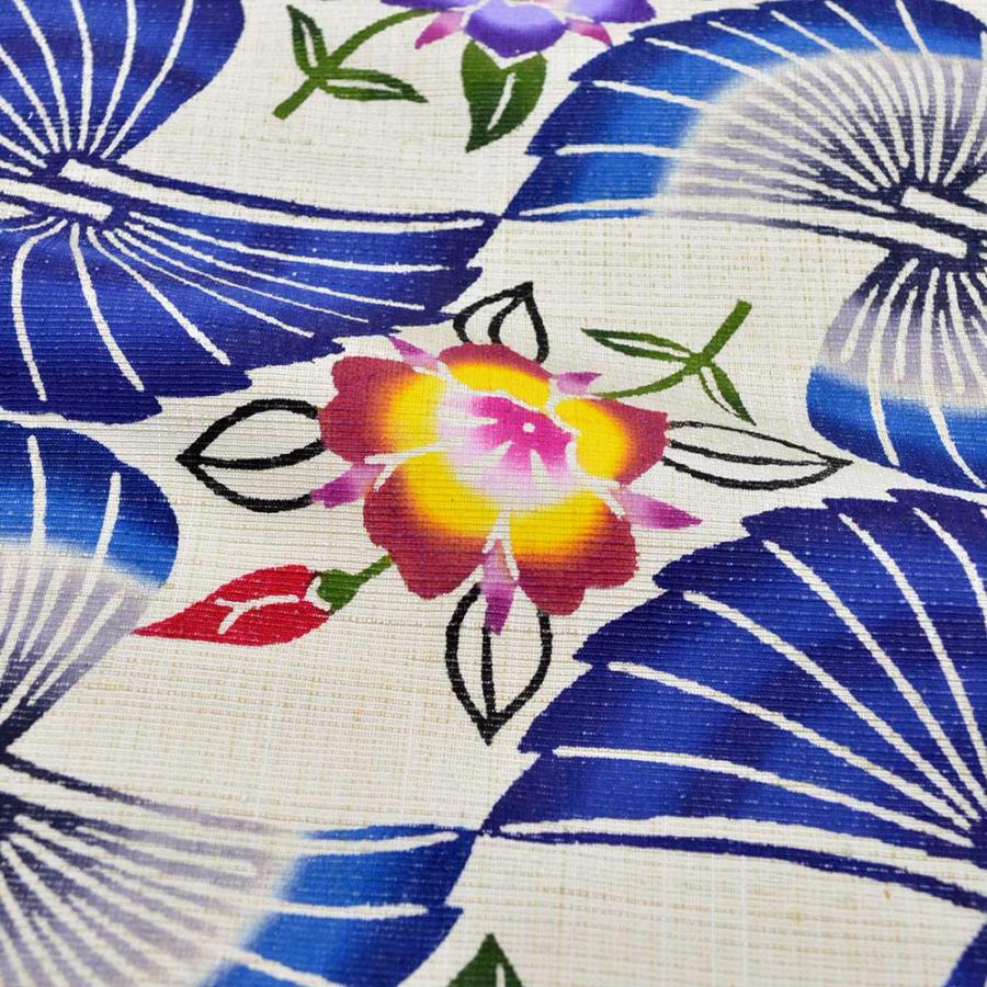 知念紅型研究所 知念冬馬 本場琉球びんがた名古屋帯 桔梗と扇 生成り