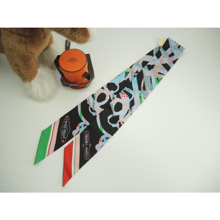 エルメス ツイリー シルク 黒ピンク水色 スカーフ ストール 新品@ 25 