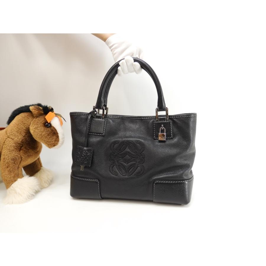 LOEWE ロエベ フスタ30 ハンドバッグ レザー黒 シルバー金具 トート 
