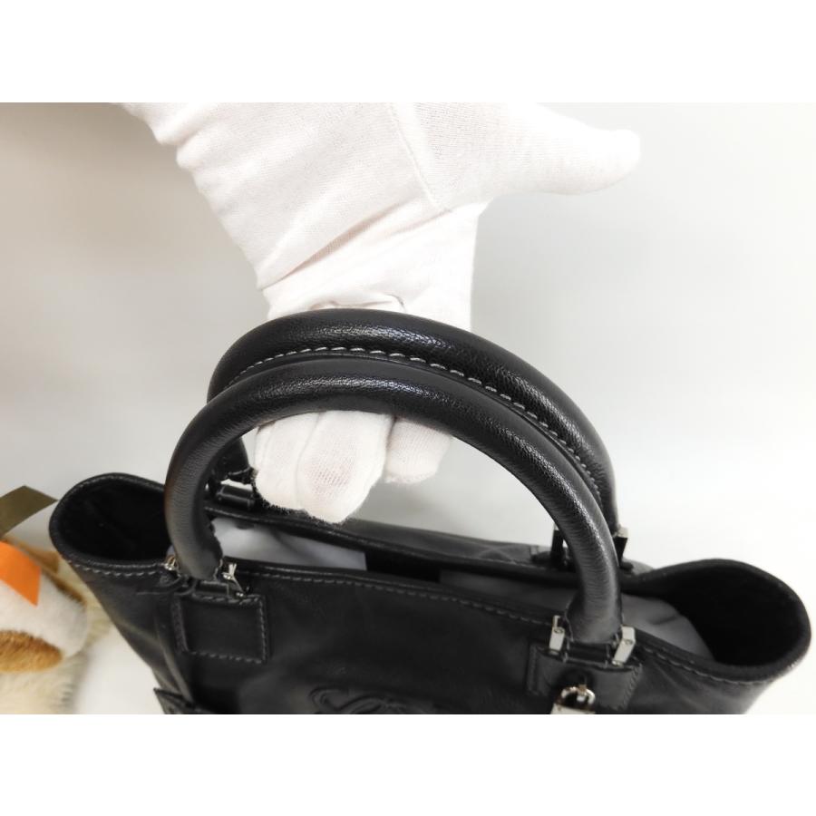 LOEWE ロエベ フスタ30 ハンドバッグ レザー黒 シルバー金具 トート 