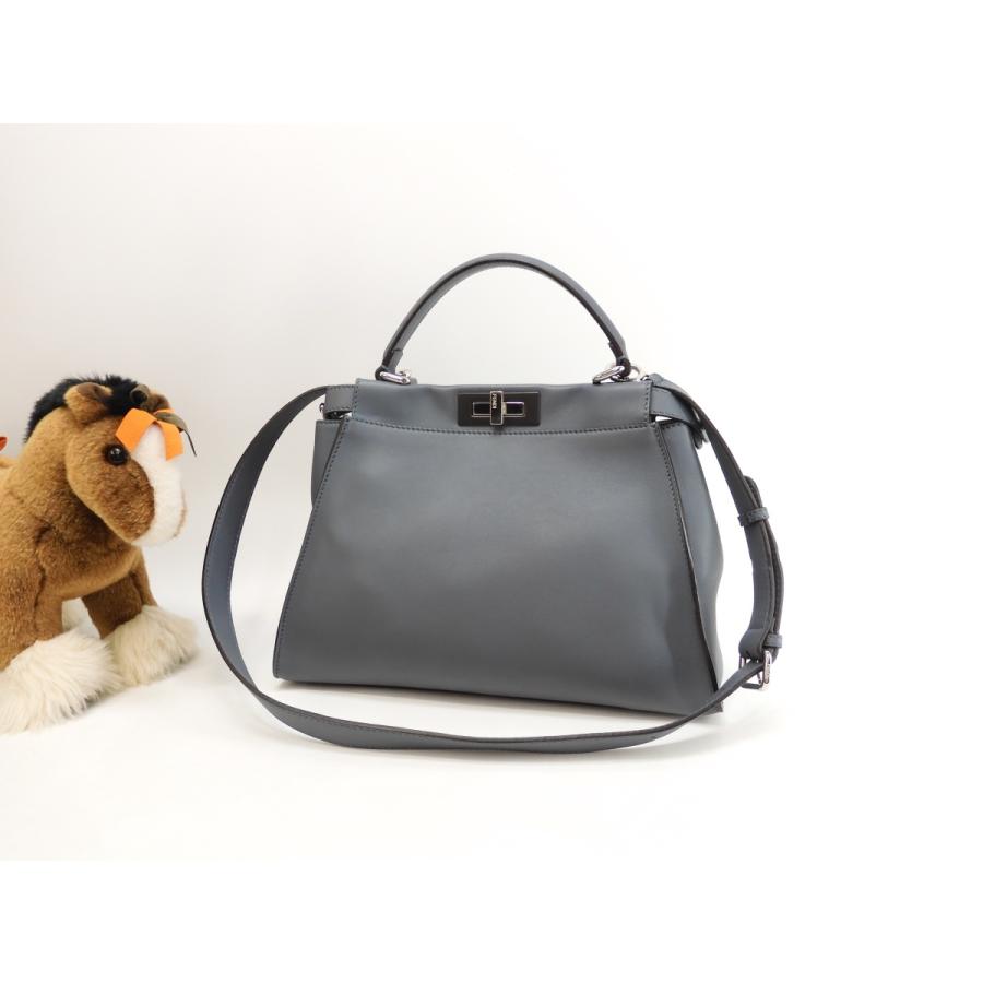 PEEKABOO フェンディ ピーカブー レギュラー レザー灰青 ストラップ付 