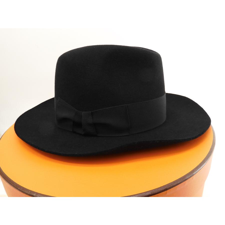HERMES エルメス ハット ウール 黒 つば付き帽子 髪留め付 HERMES エルメス ハット ウール 黒 つば付き帽子 髪留め付