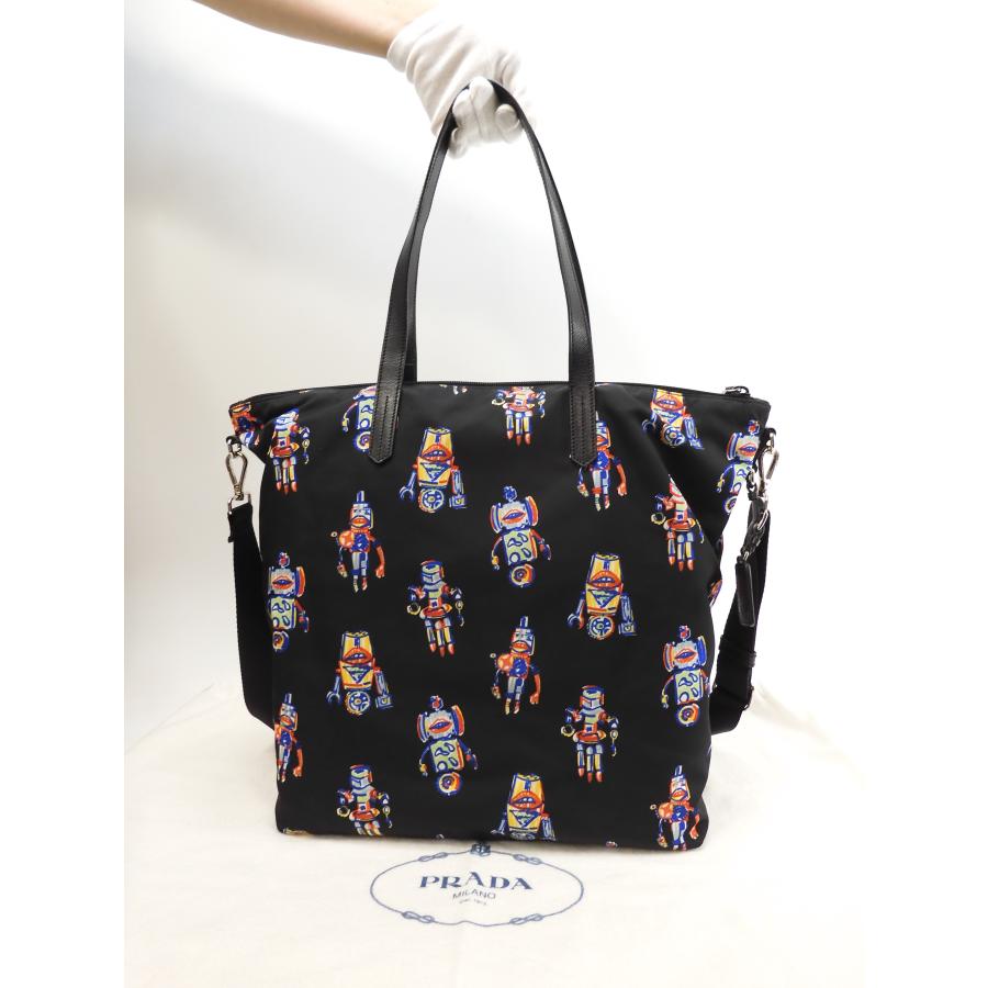 PRADA（プラダ） s付トートバッグ ロボット サフィアーノ/ナイロン黒