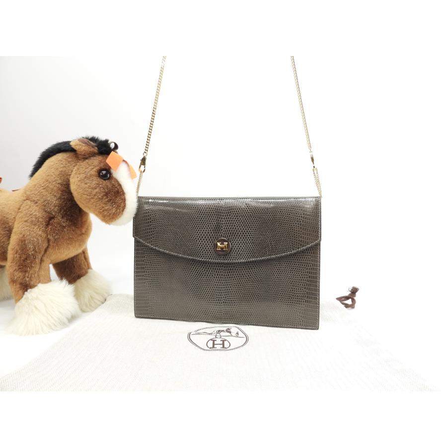 HERMES エルメス ポシェットリオ リザード灰 クロスボディバッグ  