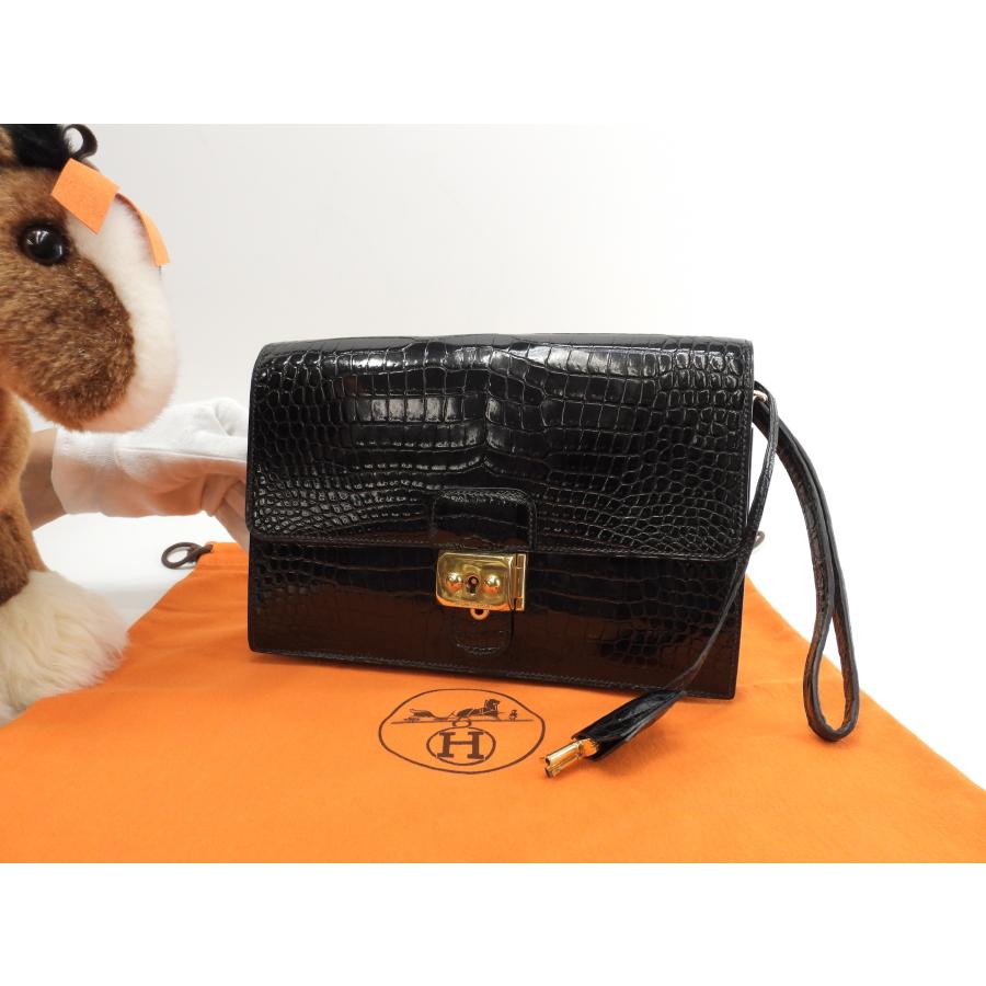 HERMES エルメス ジェット クロコダイル 黒 セカンドバッグ HERMES エルメス ジェット クロコダイル 黒 セカンドバッグ